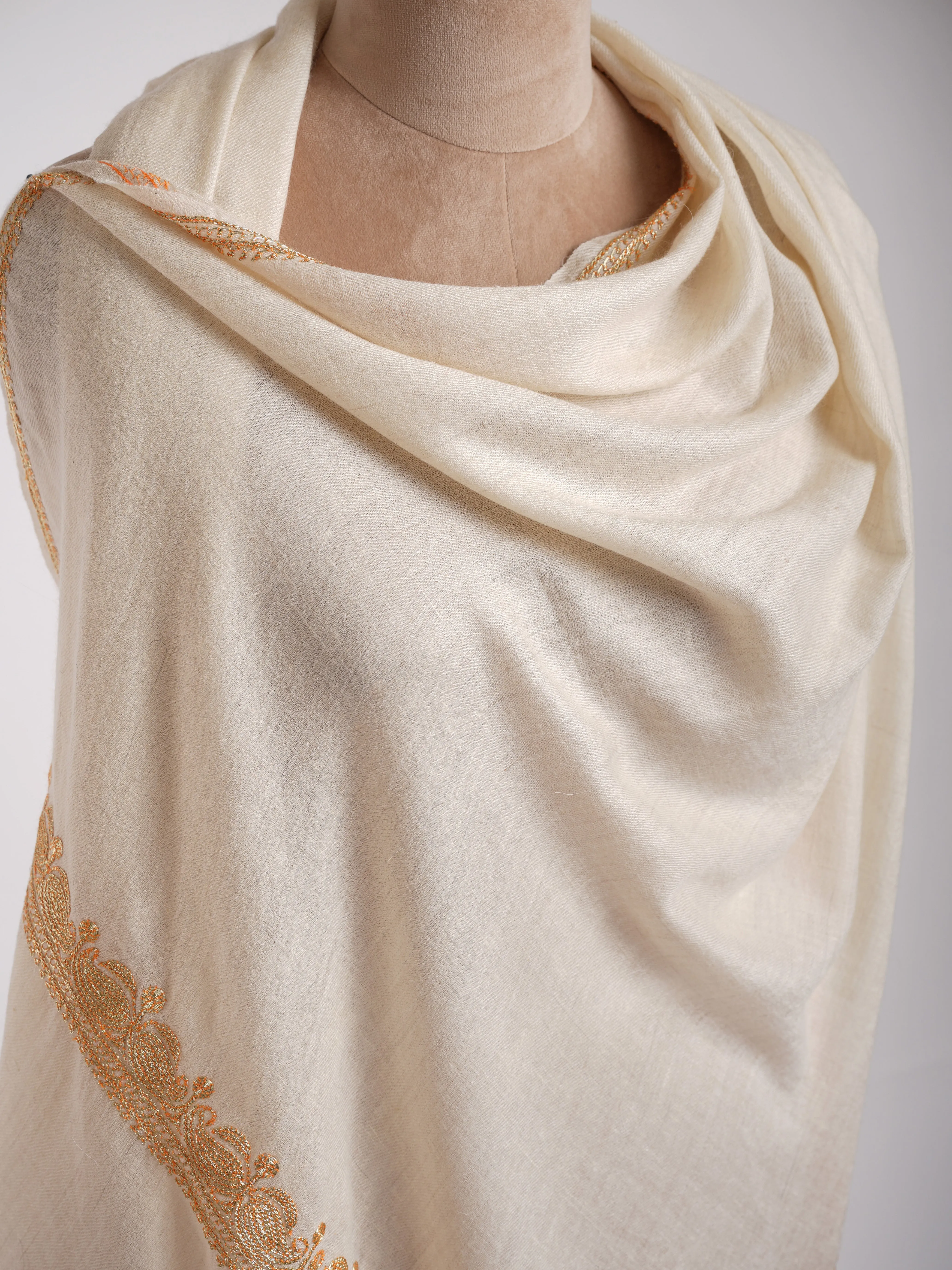 Gold Tilla Embroidered Indian Cashmere Stole