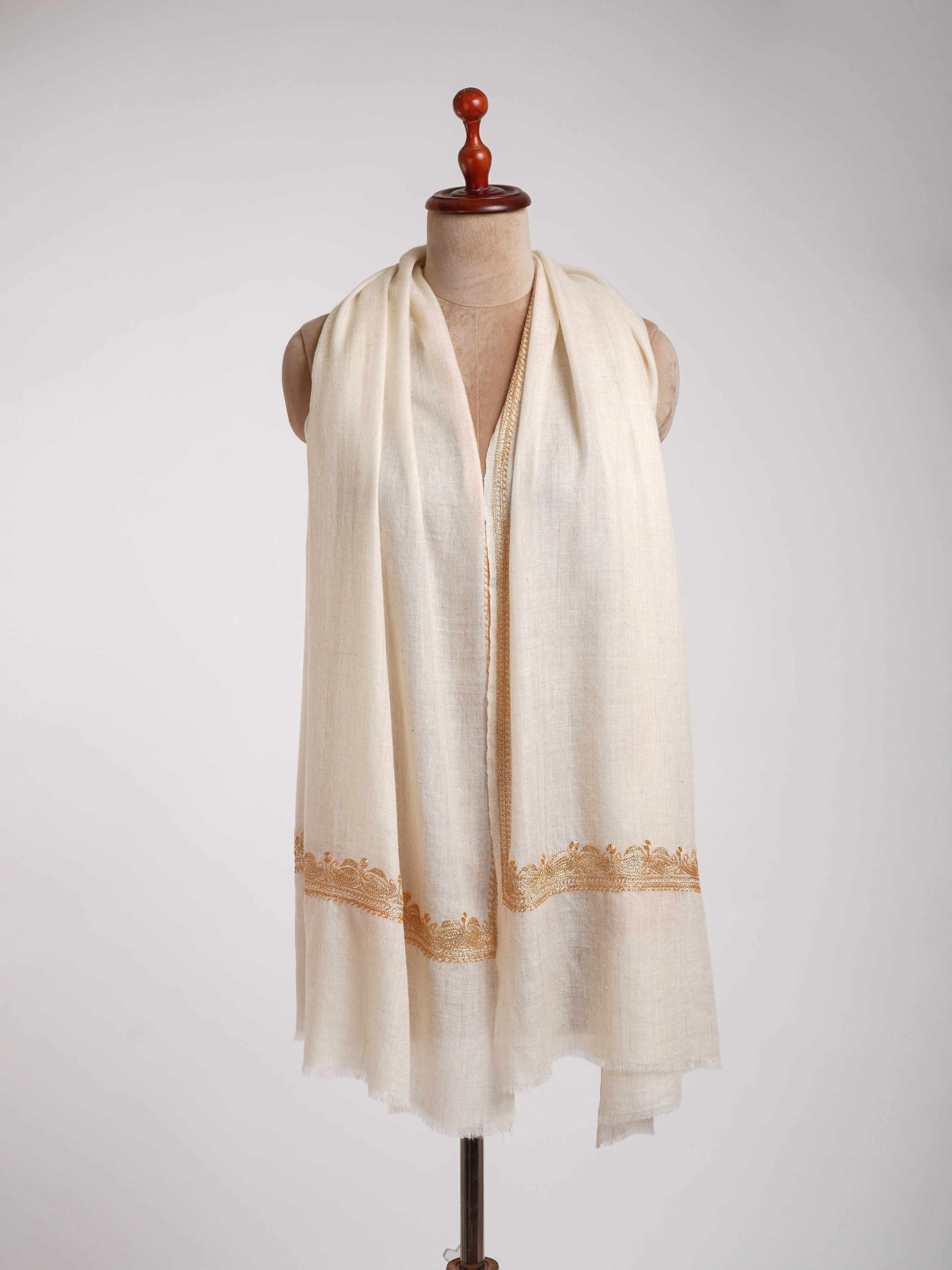 Gold Tilla Embroidered Indian Cashmere Stole