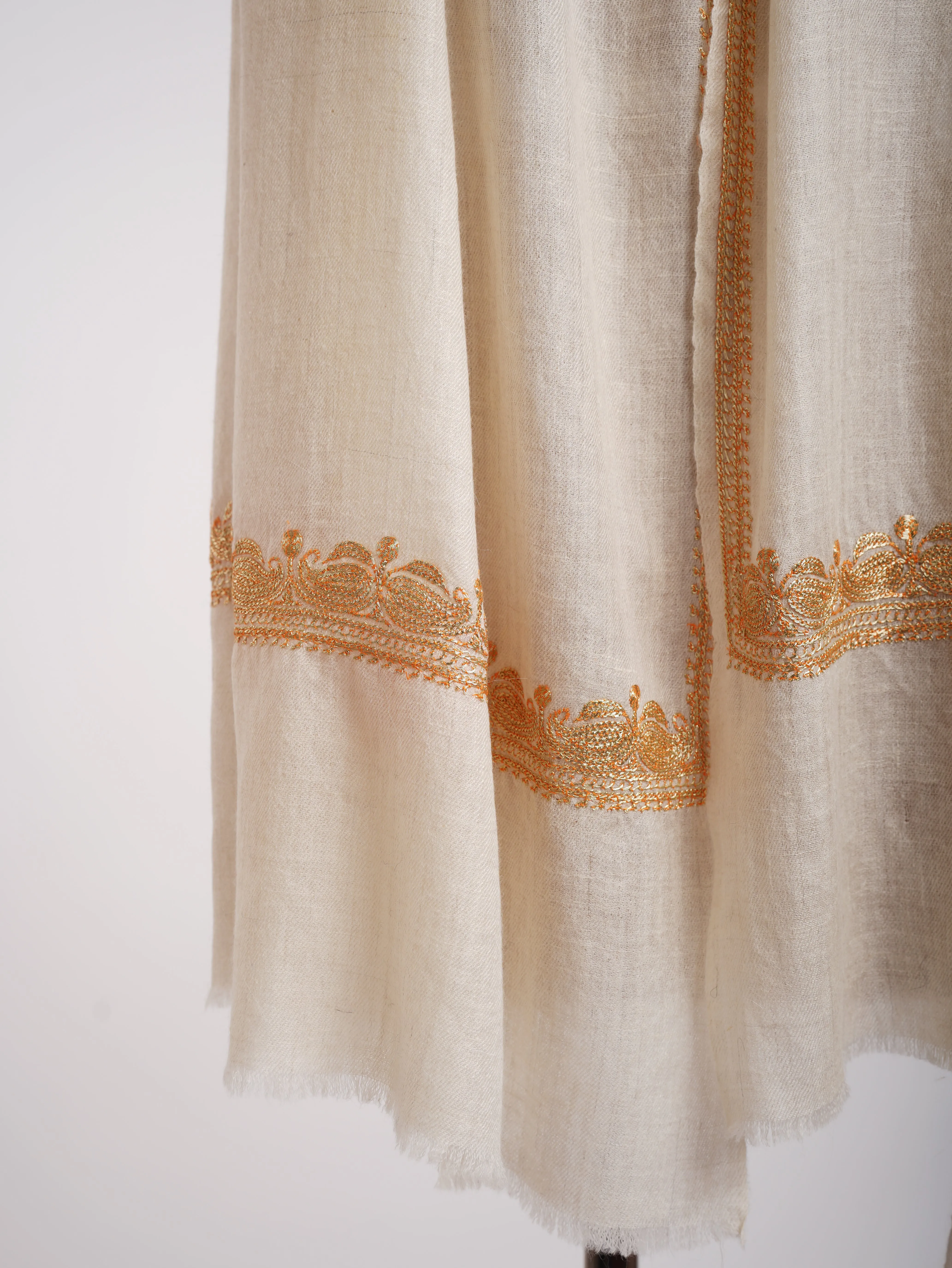 Gold Tilla Embroidered Indian Cashmere Stole