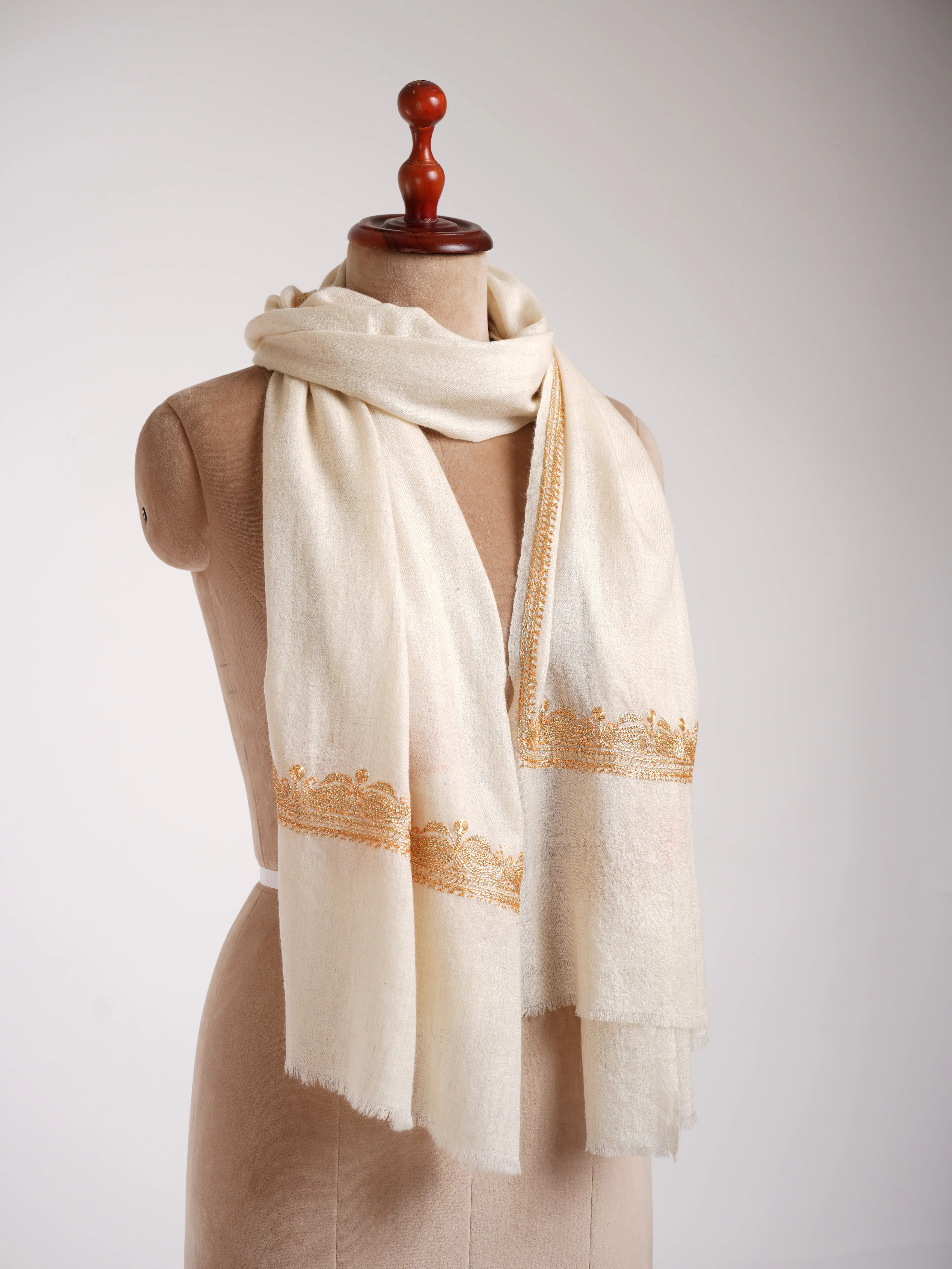 Gold Tilla Embroidered Indian Cashmere Stole