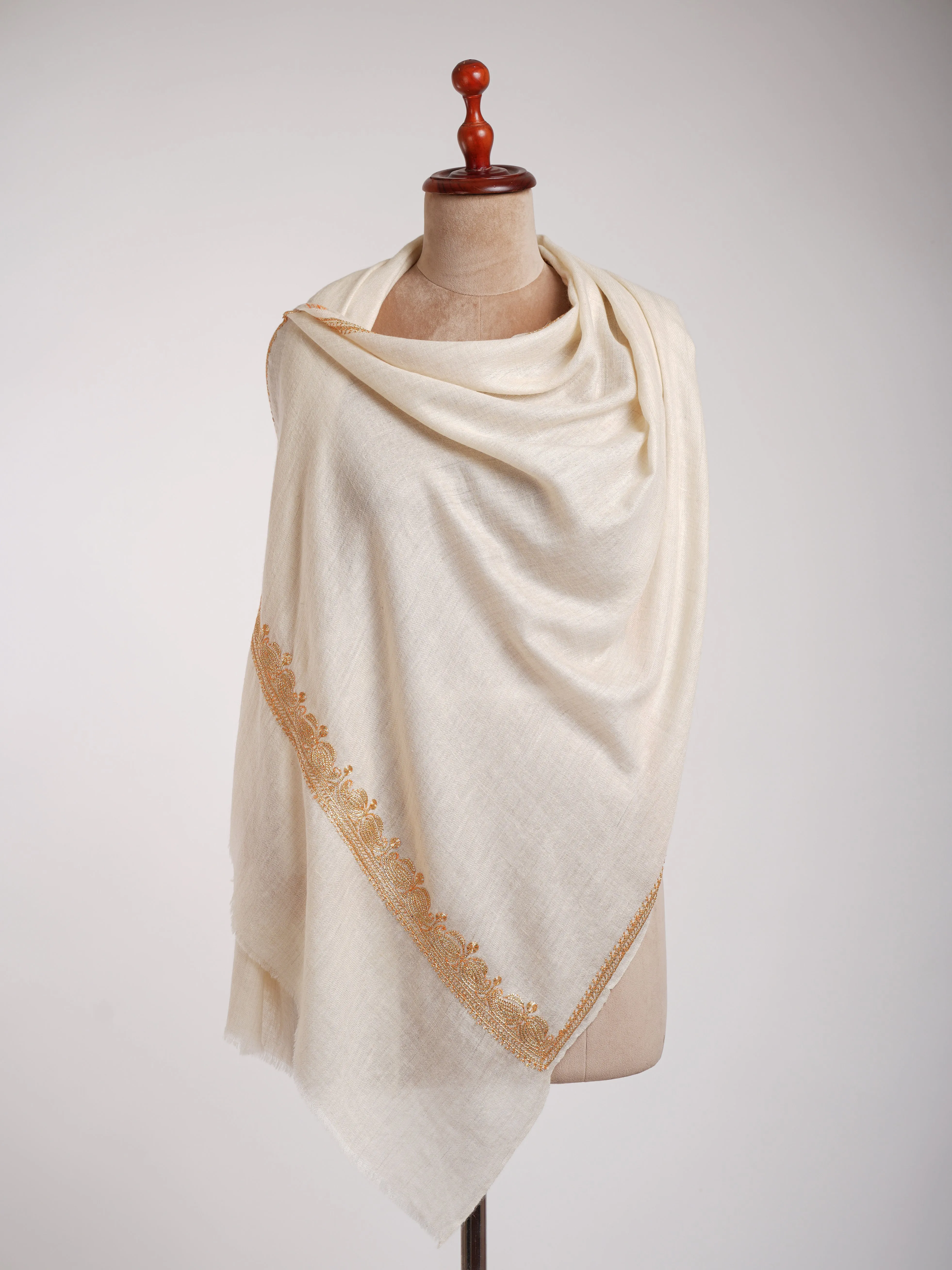 Gold Tilla Embroidered Indian Cashmere Stole