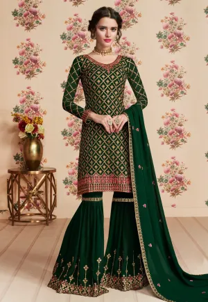 Green Overall Embroidered Gharara Palazzo Suit