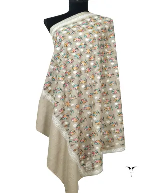 Grey and White Embroidery Pashmina Shawl 7308