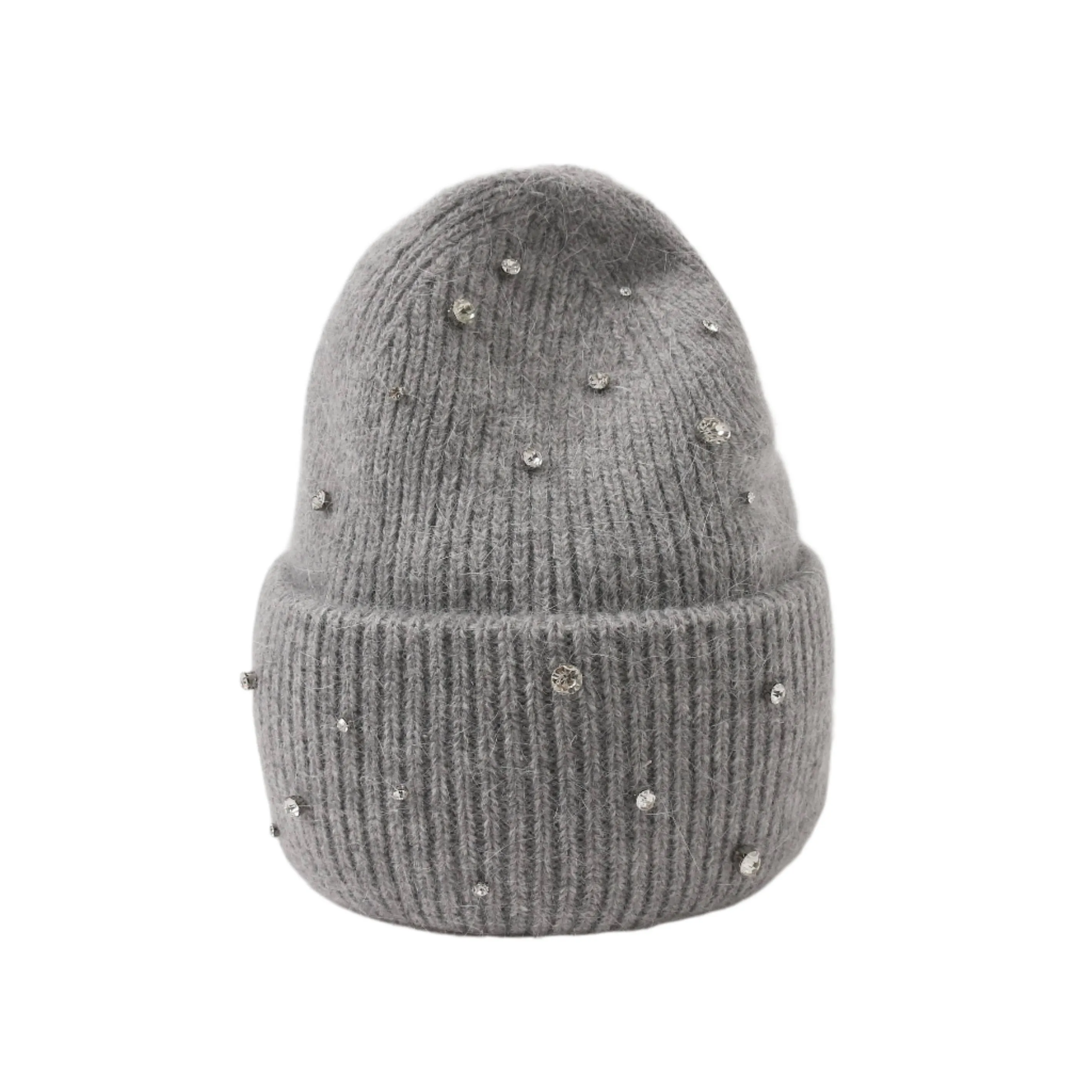 Grey Angora Crystal Beanie