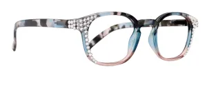 Havana, BLING (Blue Light Glasses) Reading, High End Readers, Magnifying (W Clear ) Genuine European Crystals  (Square)  NY Fifth Avenue