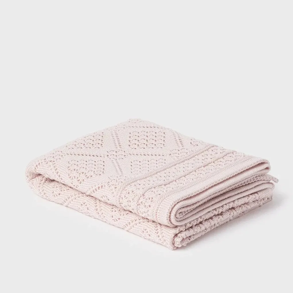 Heirloom Merino Baby Blanket Geometric Pattern - Dusky Pink