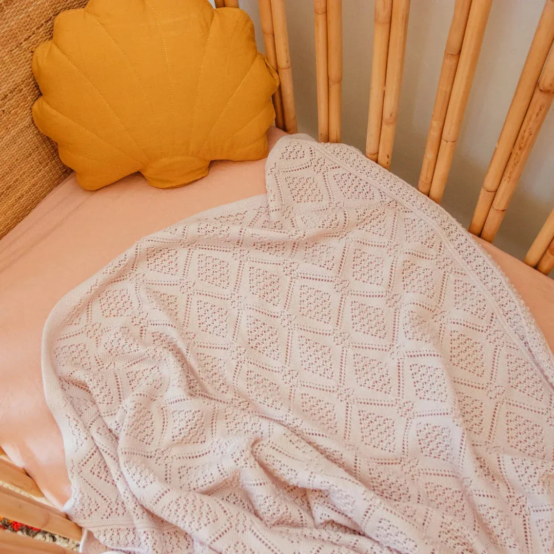 Heirloom Merino Baby Blanket Geometric Pattern - Dusky Pink