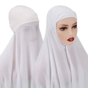 Hijab with Undercap Attached Chiffon Hijab Scarf Instant Hijab Color White