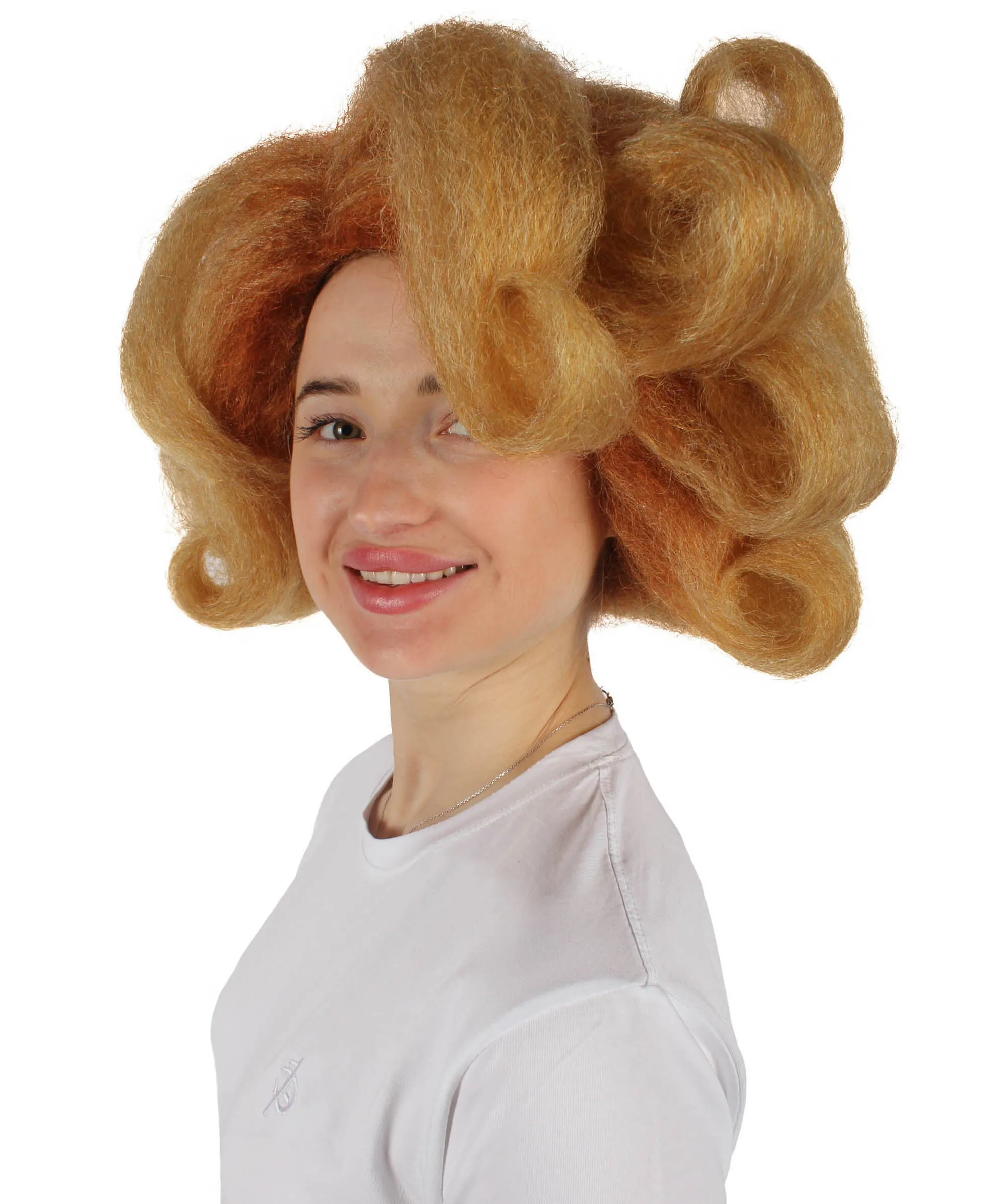 HPO Adult Women's Orange Fluffy Curl Wig, Perfect for Cosplay, Flame-retardant Synthetic Fiber