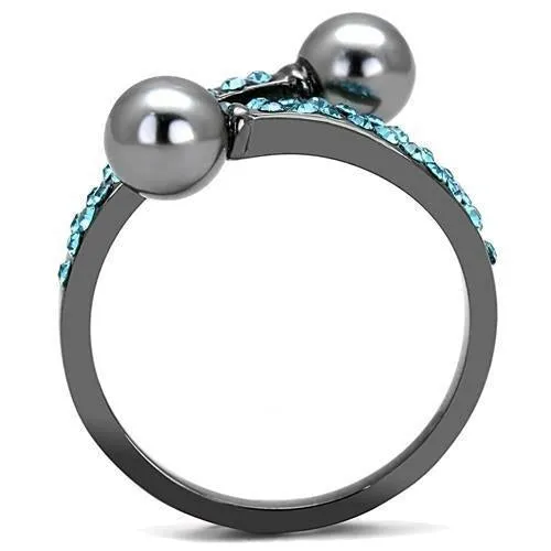 IP Light Black (IP Gun) Stainless Steel Ring with Synthetic Pearl in Gray for Women Style TK3204