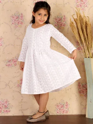 Jashvi Girl's White Pure Cotton Chikankari Kurta