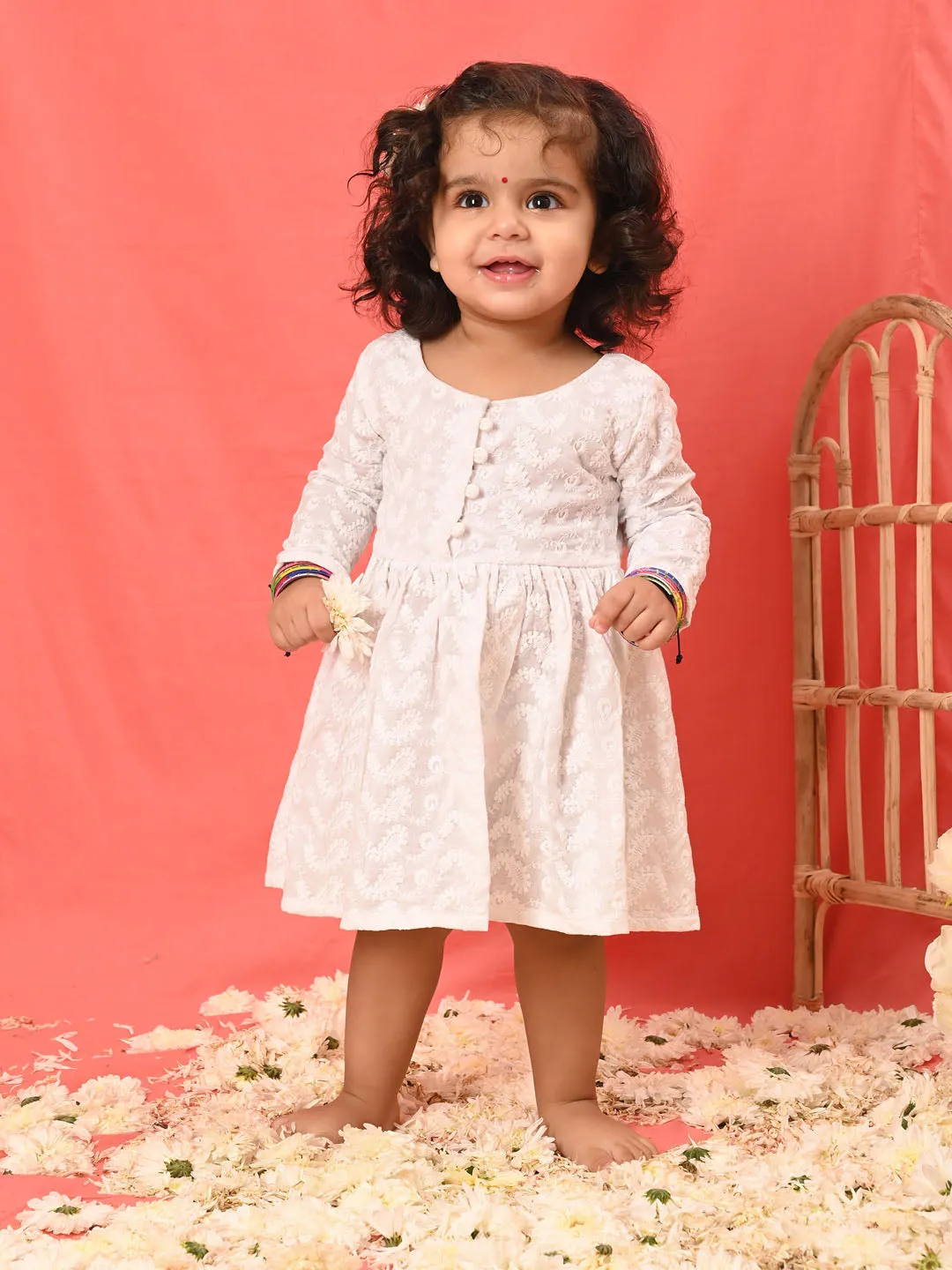 Jashvi SISHU Girl's White Chikankari Cotton Kurta