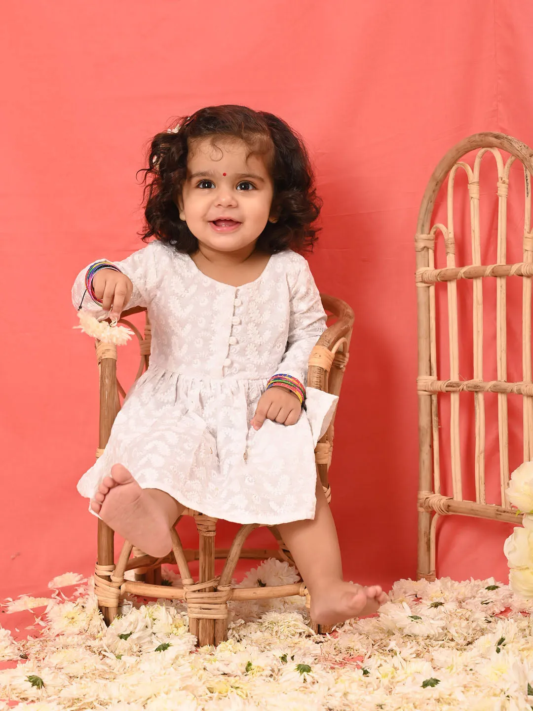 Jashvi SISHU Girl's White Chikankari Cotton Kurta