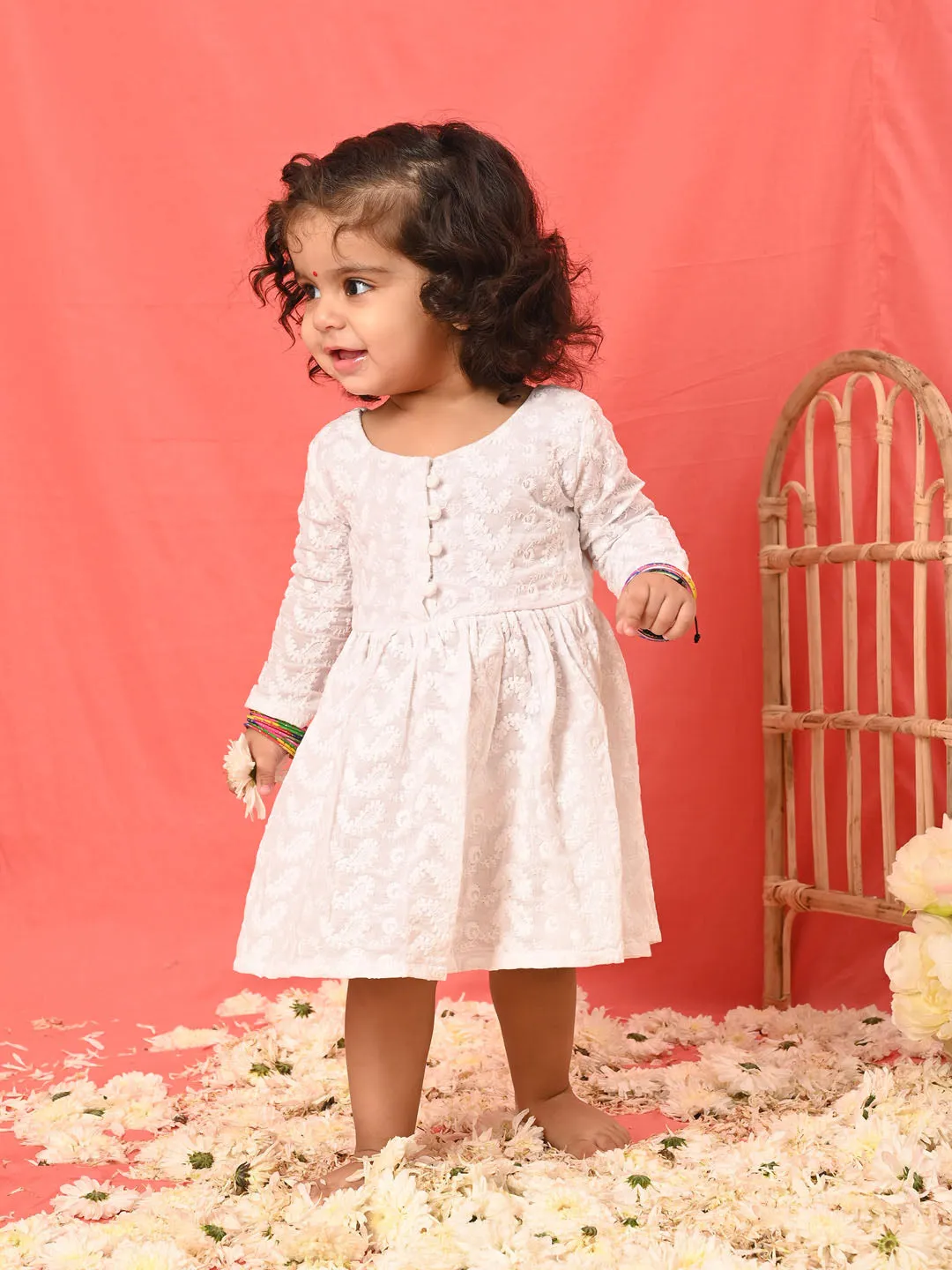 Jashvi SISHU Girl's White Chikankari Cotton Kurta