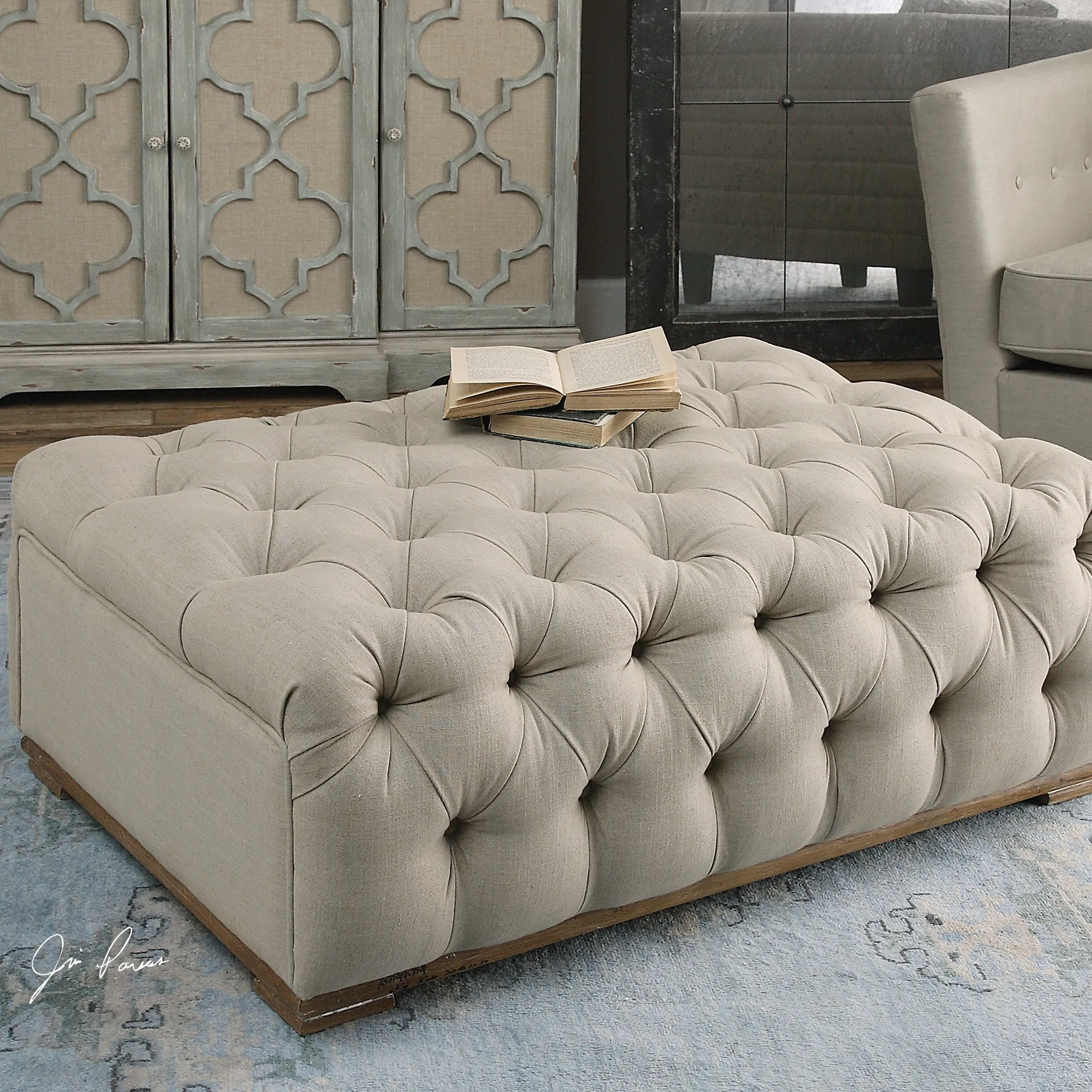 Kaniel Tufted Antique White Ottoman