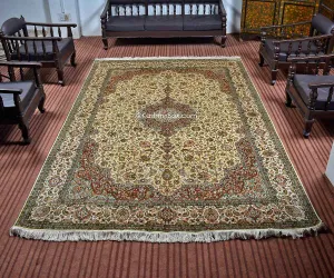 Kashmiri White Kashan Silk Carpet