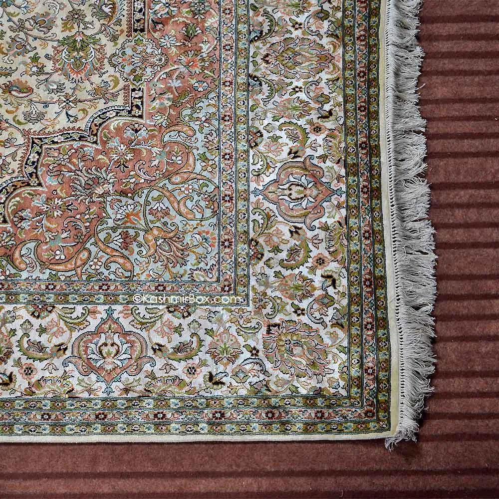 Kashmiri White Kashan Silk Carpet