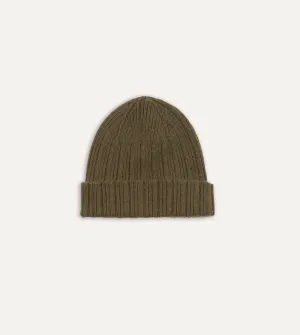 Khaki Green Angora Lambswool Ribbed Knit Cap