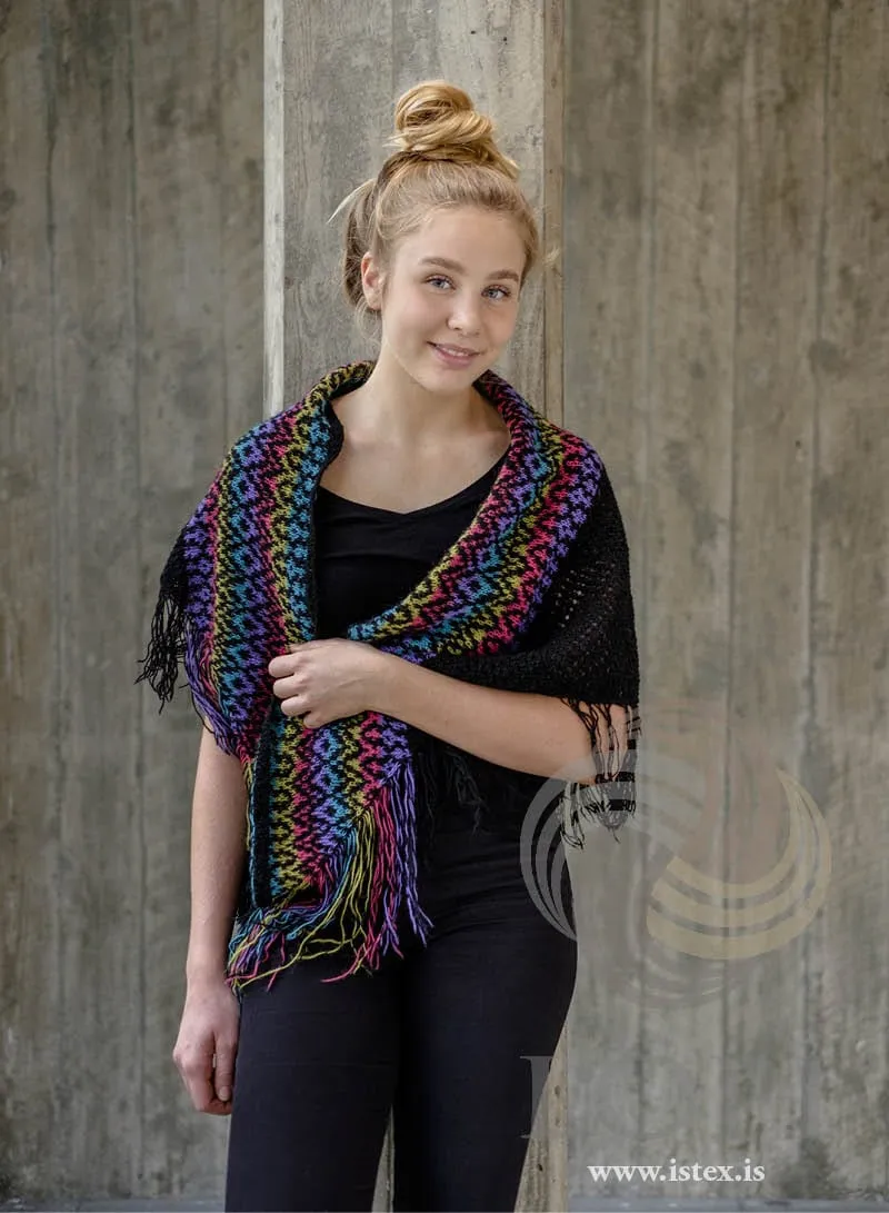 Kónn - Black Shawl with fringes Knitting Kit