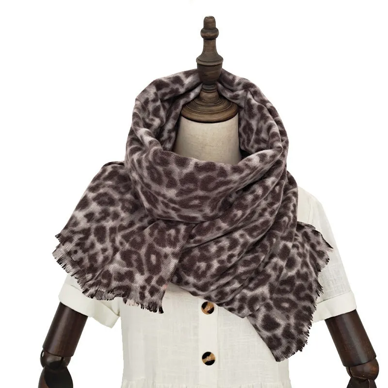 Large rectangular classic leopard print warm scarf Women's imitation cashmere fleece shawl