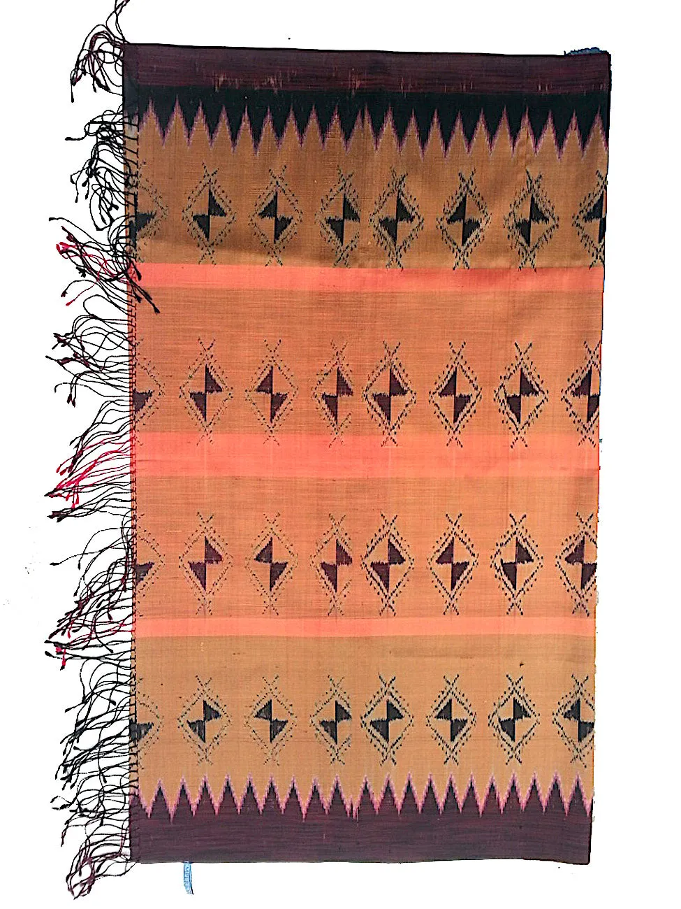 Large Silk Ikat Shawl Throw Terracotta Eggplant