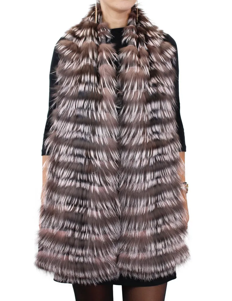 LAYERED SILVER FOX FUR & KNITTED CASHMERE SCARF