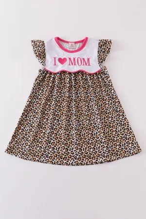 Leopard print I love MOM embroidery dress