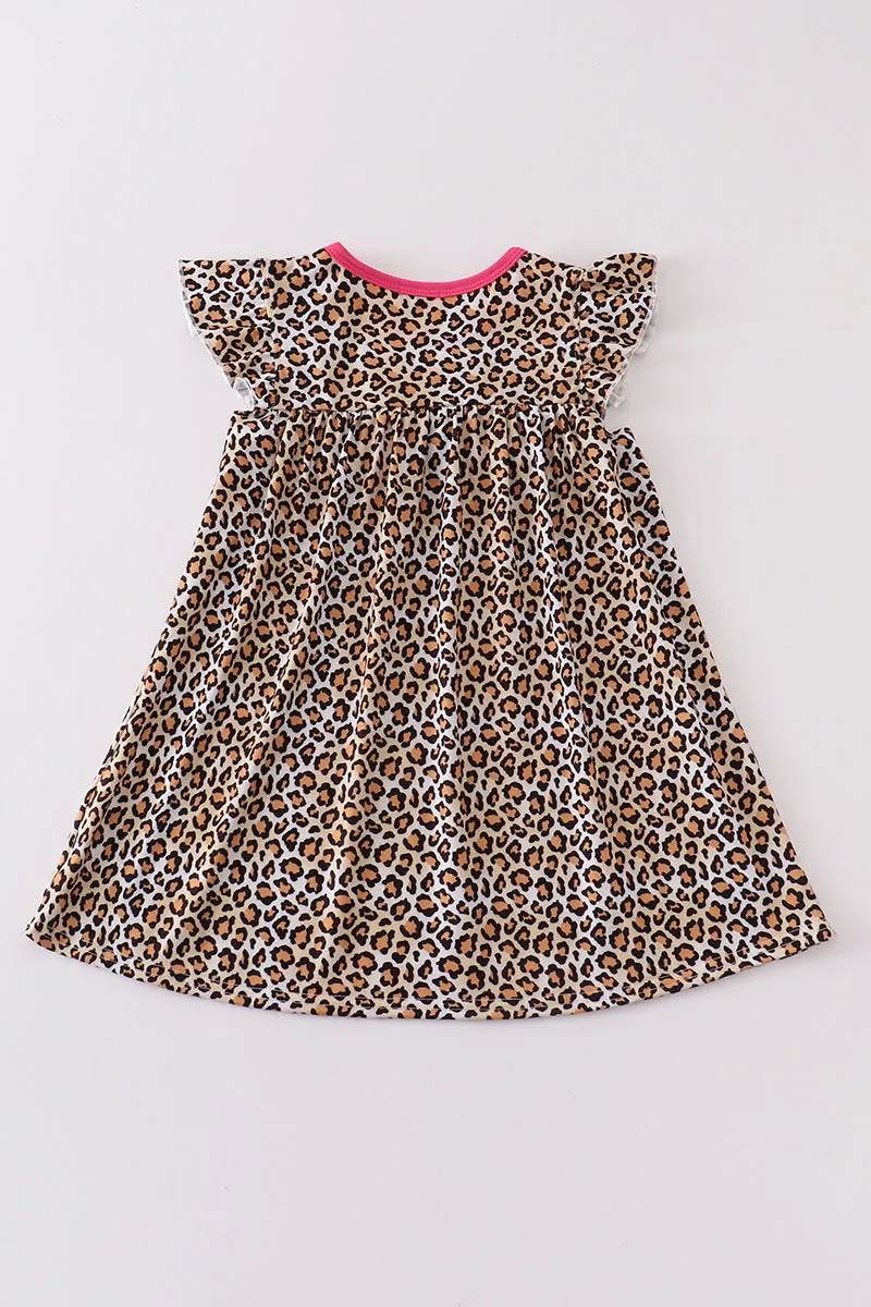 Leopard print I love MOM embroidery dress