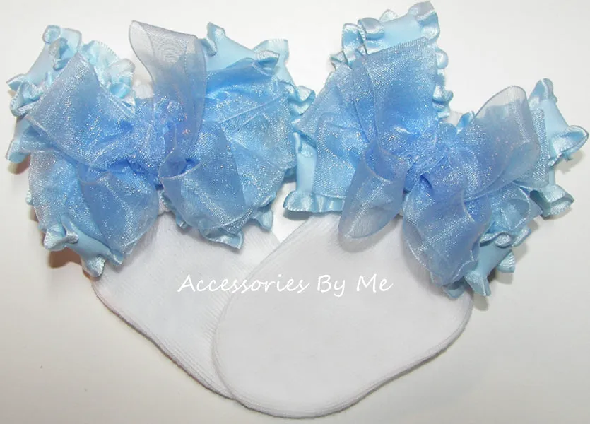 Light Blue Organza Ruffle Bow Socks