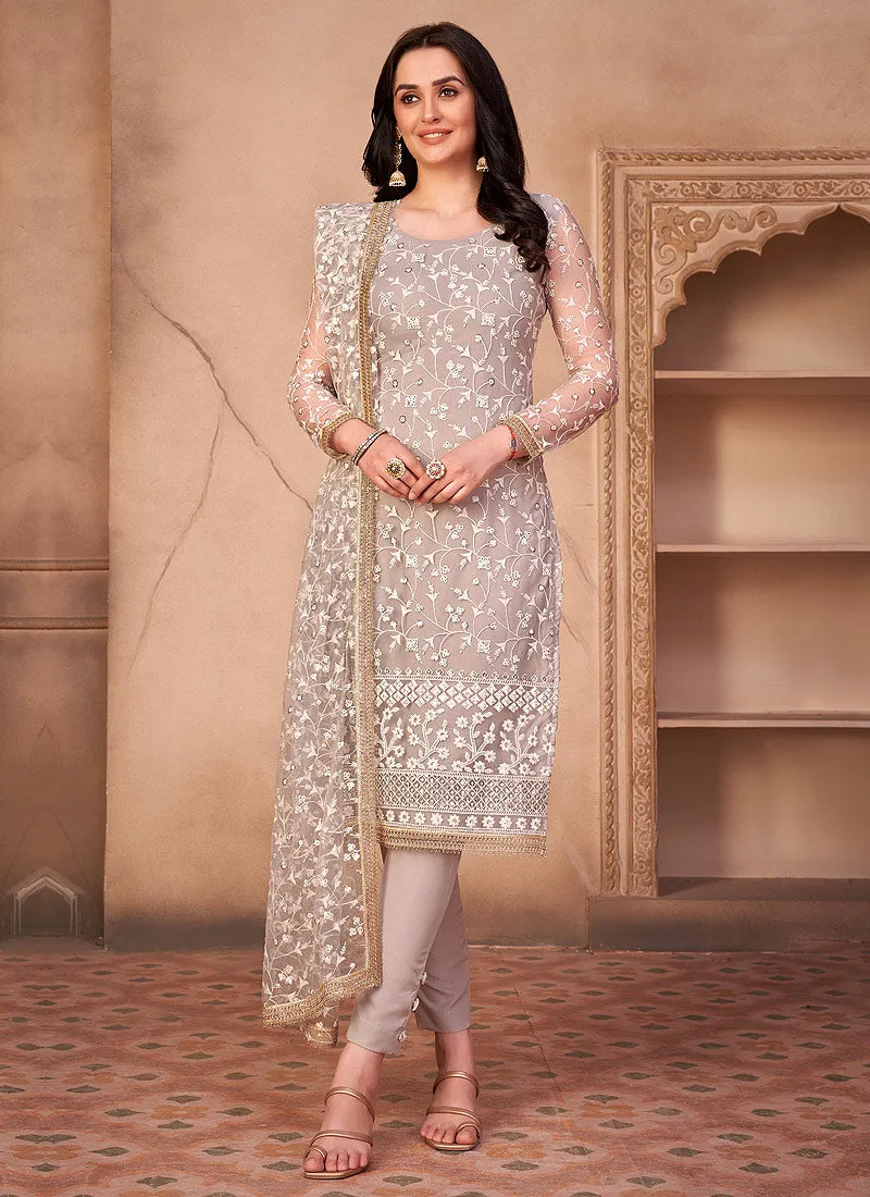 Light Grey Chikankari Pakistani Pant Suit