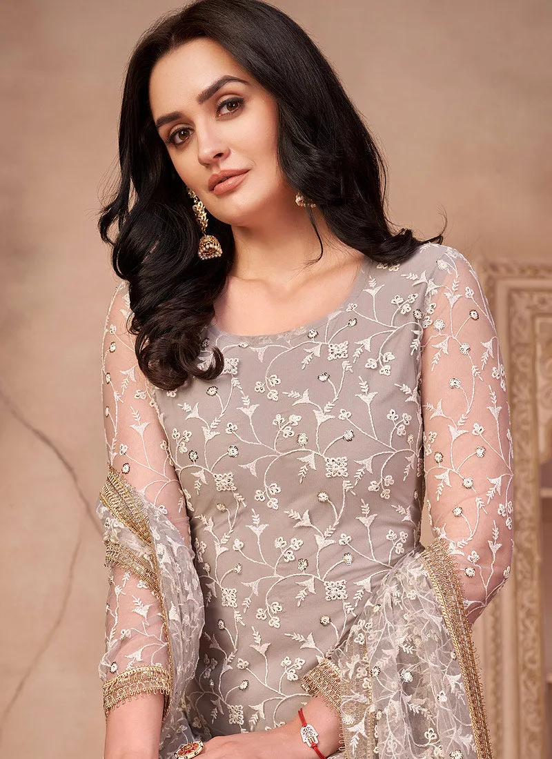 Light Grey Chikankari Pakistani Pant Suit