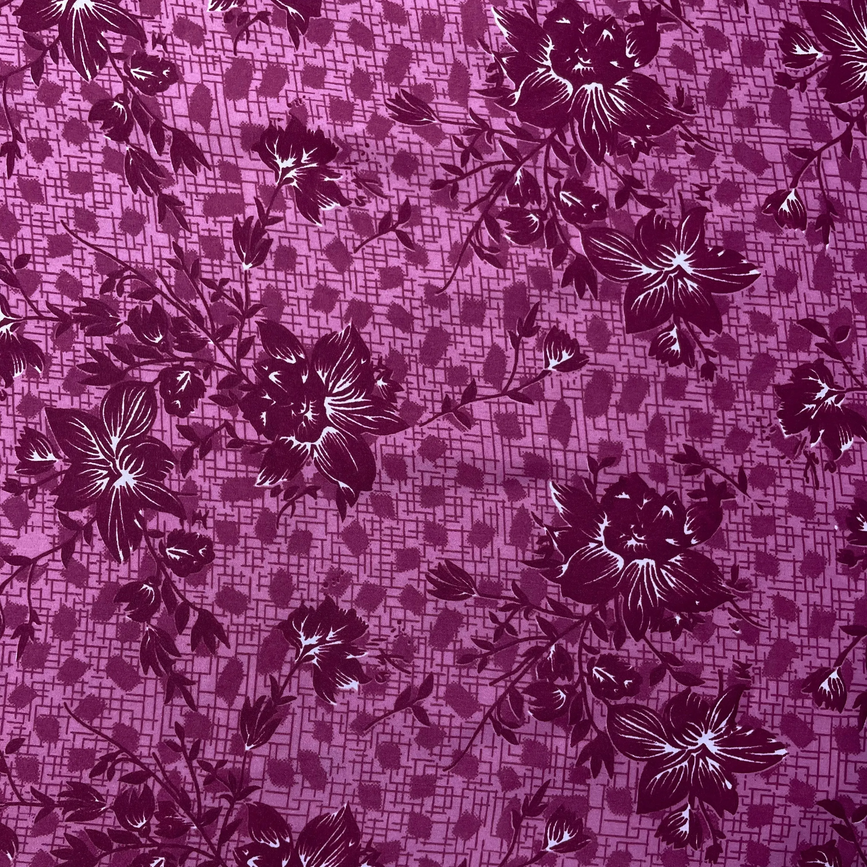 Light Pink With Maroon Floral Crepe Fabric ,Plain Weave