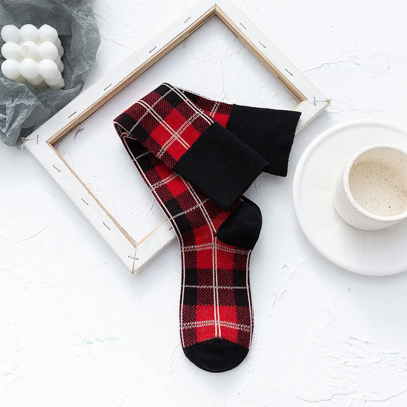 Line Plaid Socks Women Calf Knee Socks Korean Version