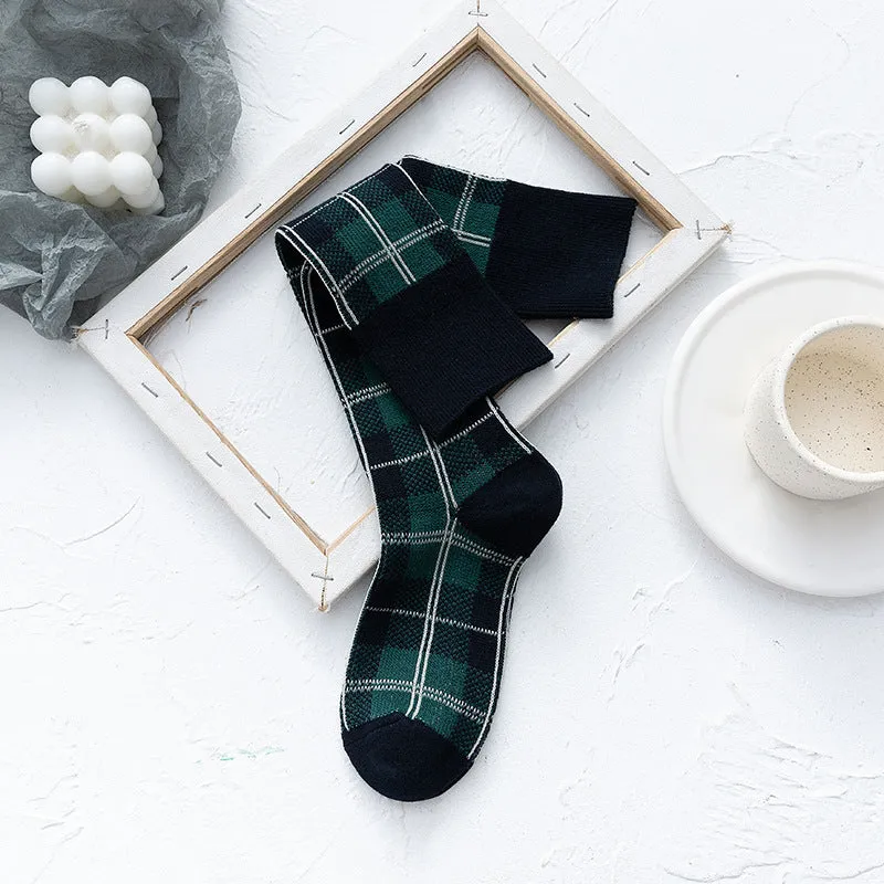 Line Plaid Socks Women Calf Knee Socks Korean Version