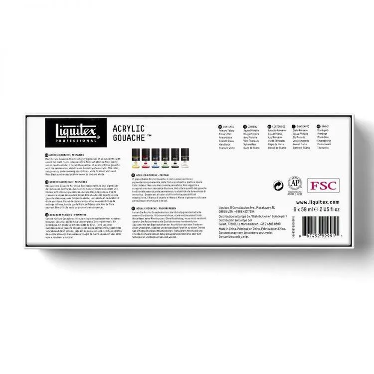 Liquitex Professional Acrylic Gouache Primary Set 6 x 59ml