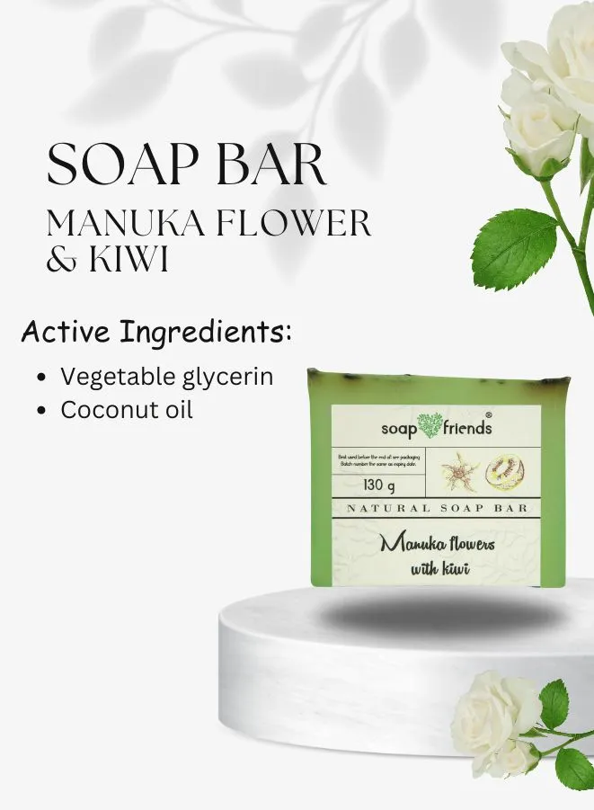 Manuka Flower and Kiwi Delight Soap Bar for Daily Cleansing, Moisturized Skin, and Elegant Fruit-Floral Aroma