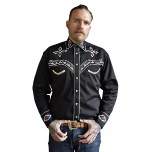 Men's Native Pattern Embroidery Black Western Shirt