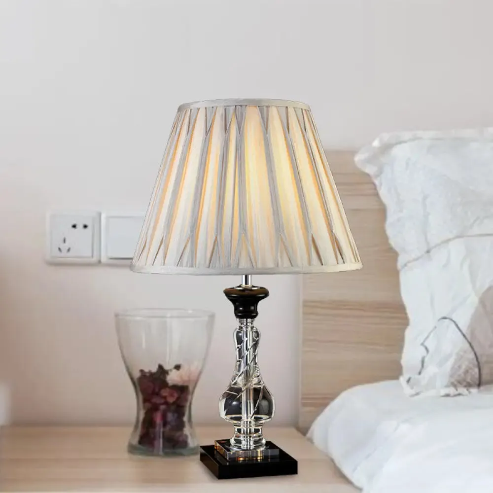 Minimalist Bell Nightstand Lamp - Cream Gray with Translucent Crystal Base - 1 Light Fabric Night Light