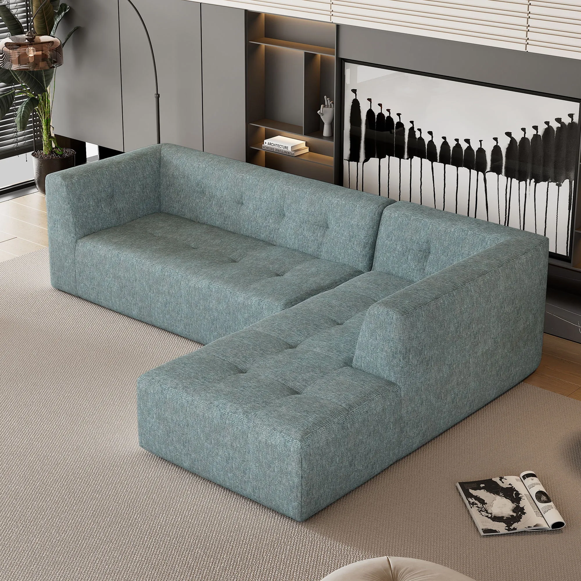 Modular Combination Living Room Sofa Set, Modern Minimalist Sofa, Living Room Upholstered Sofa Bed, Bedroom, 2 Pieces Computer Free Combination, L - Shaped