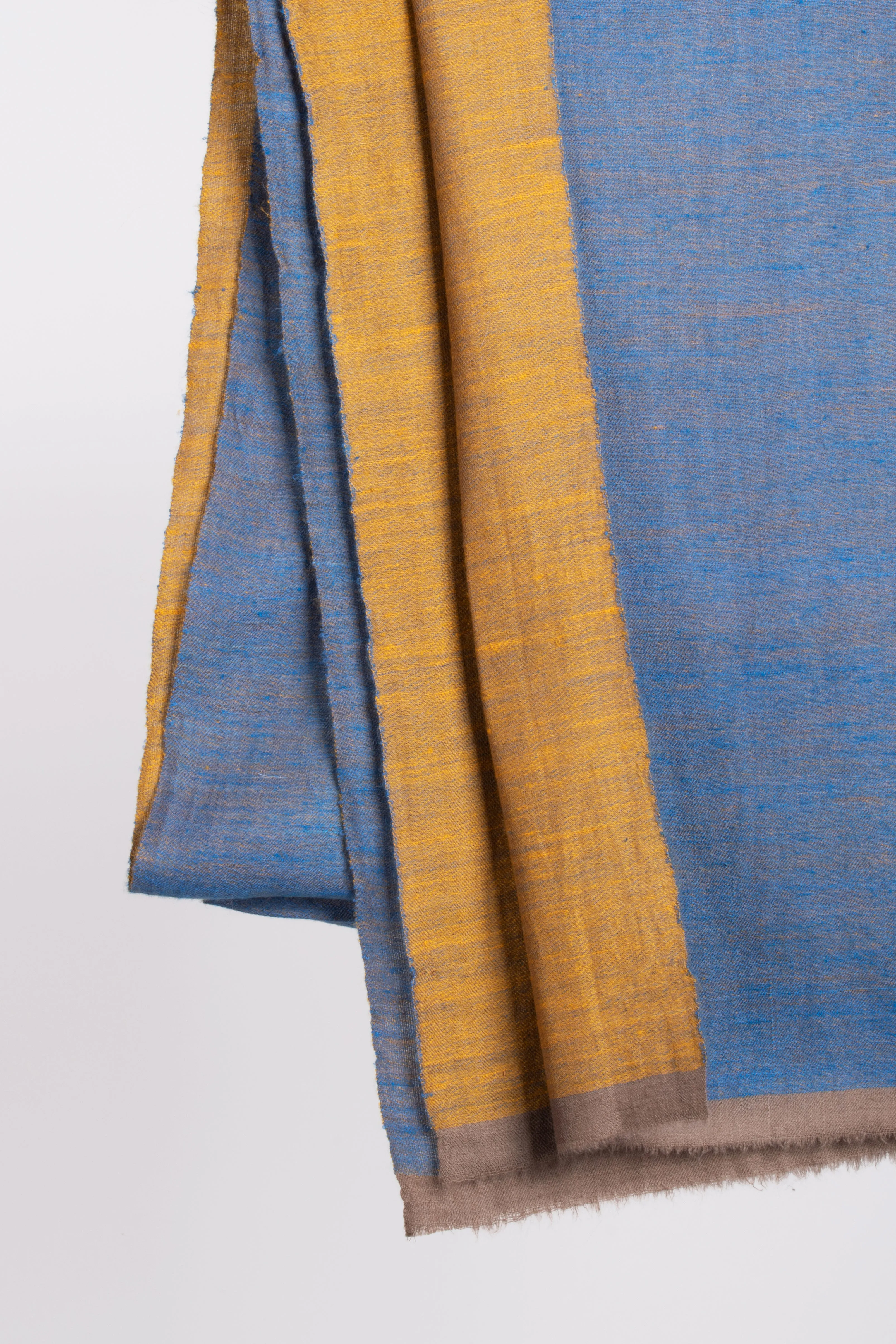 Mustard and Blue Dorukha Indian Pashmina Shawl