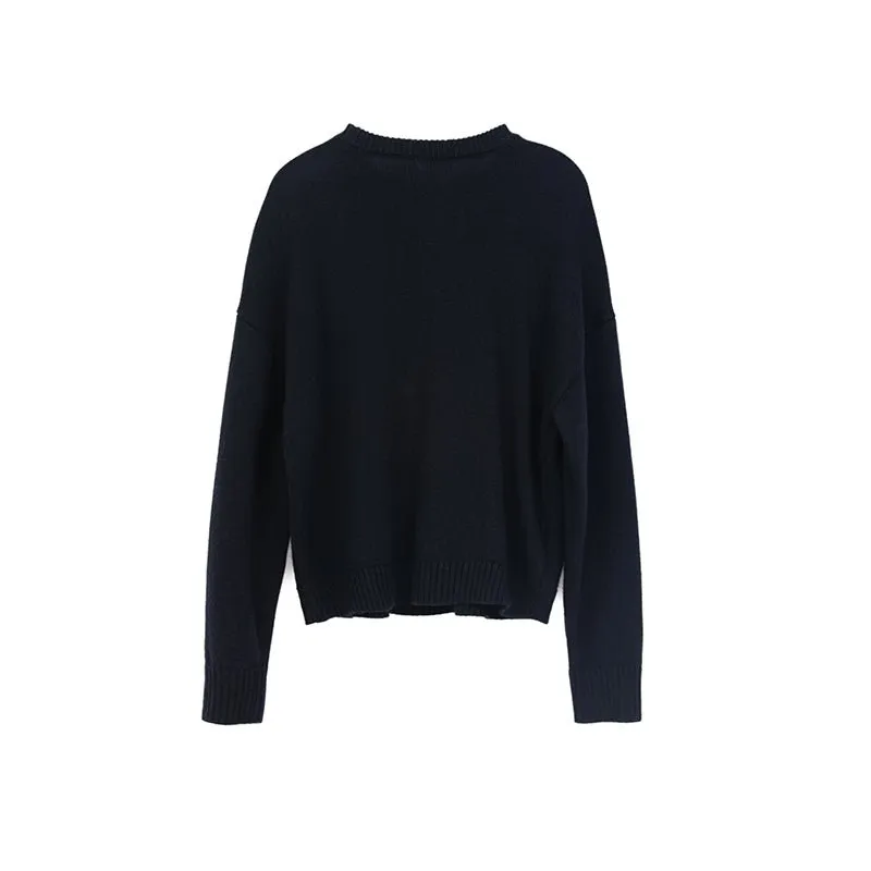 Navy Blue M Pattern Wool Sweater