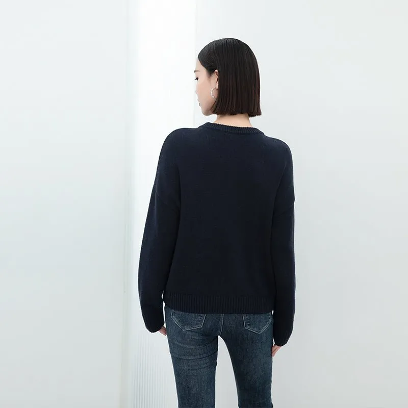 Navy Blue M Pattern Wool Sweater