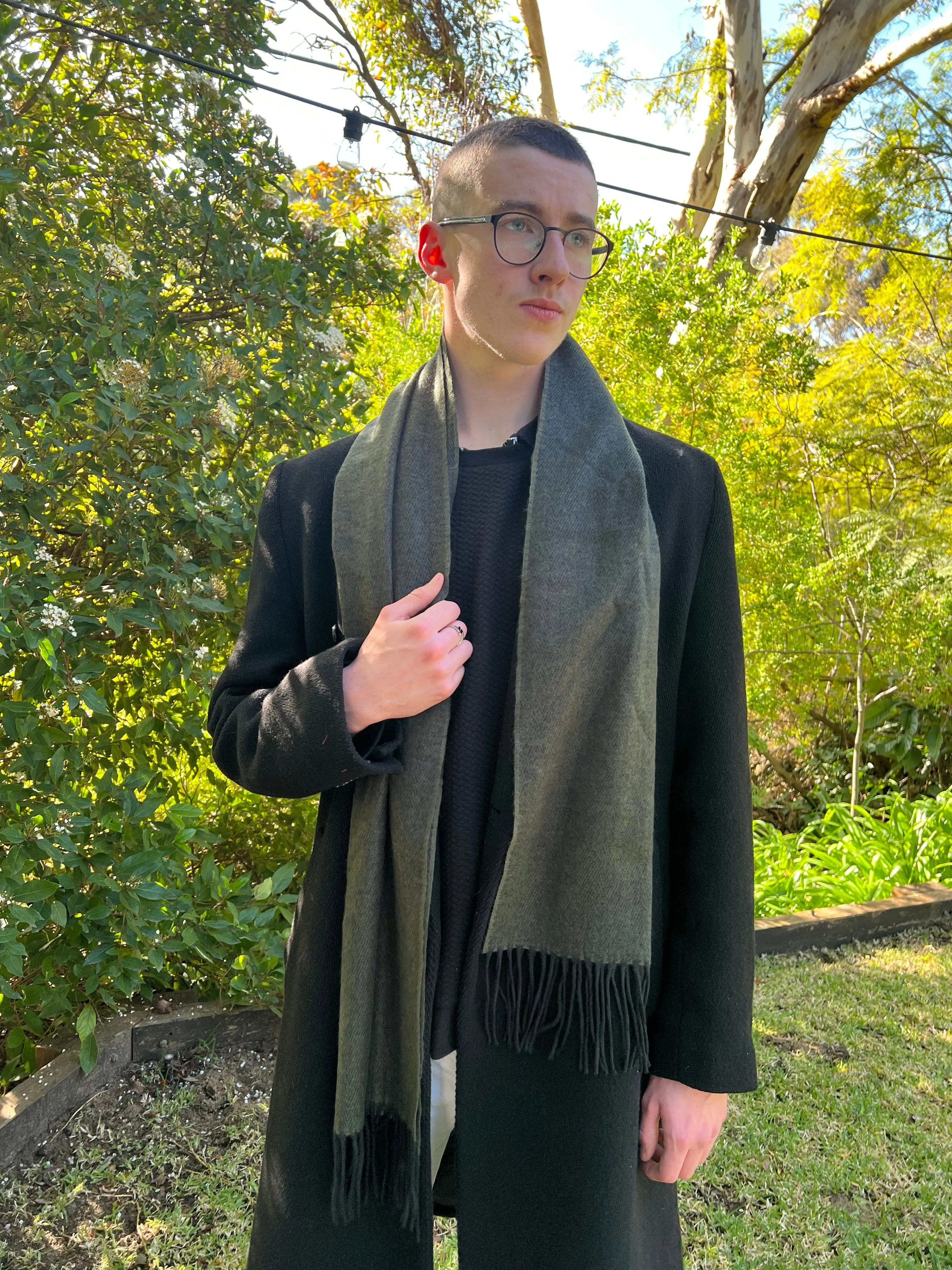 Olive Green Scarf -Mens Scarf - Cashmere Wool - Unisex Scarf