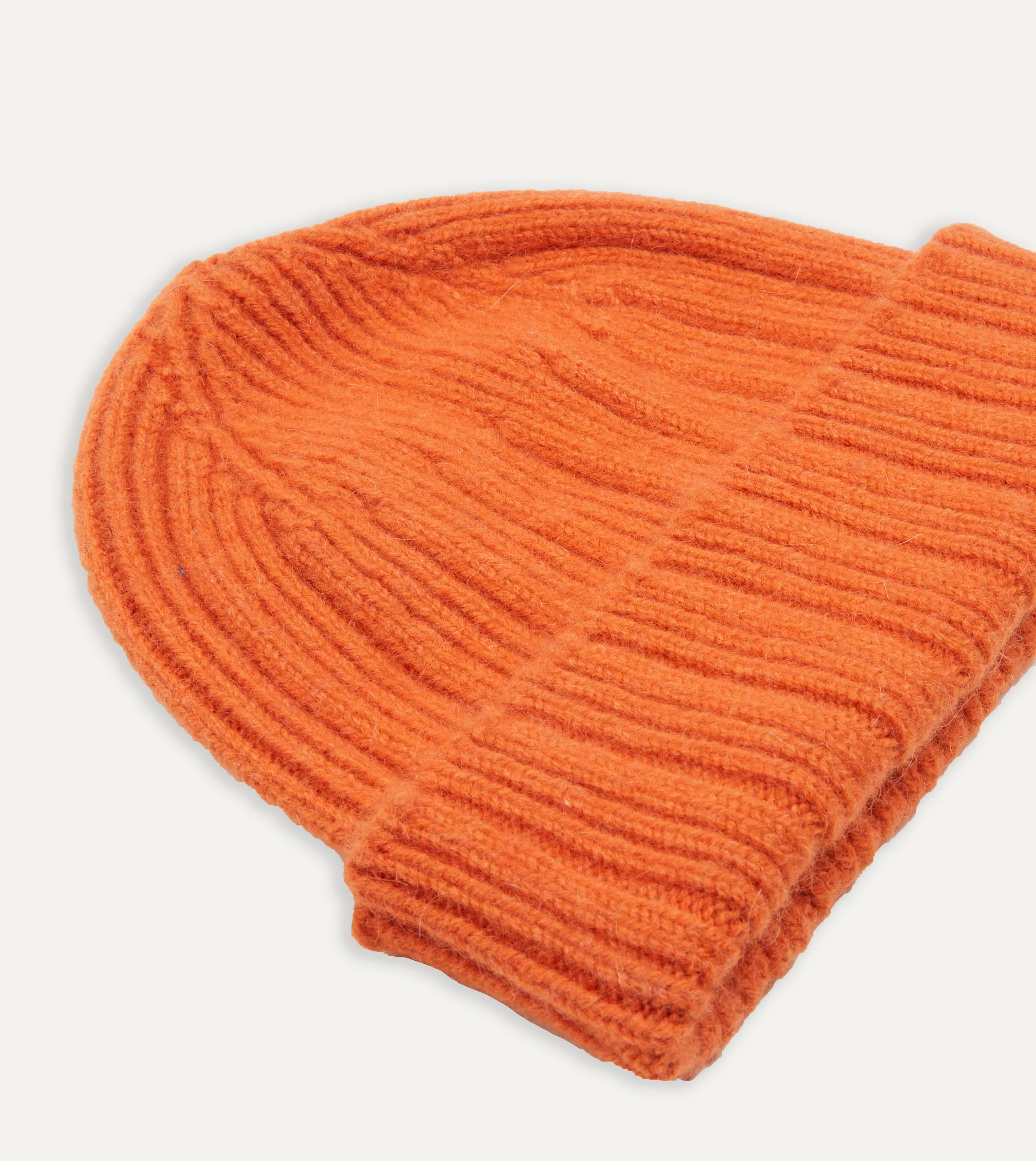 Orange Angora Lambswool Ribbed Knit Cap