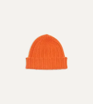 Orange Angora Lambswool Ribbed Knit Cap