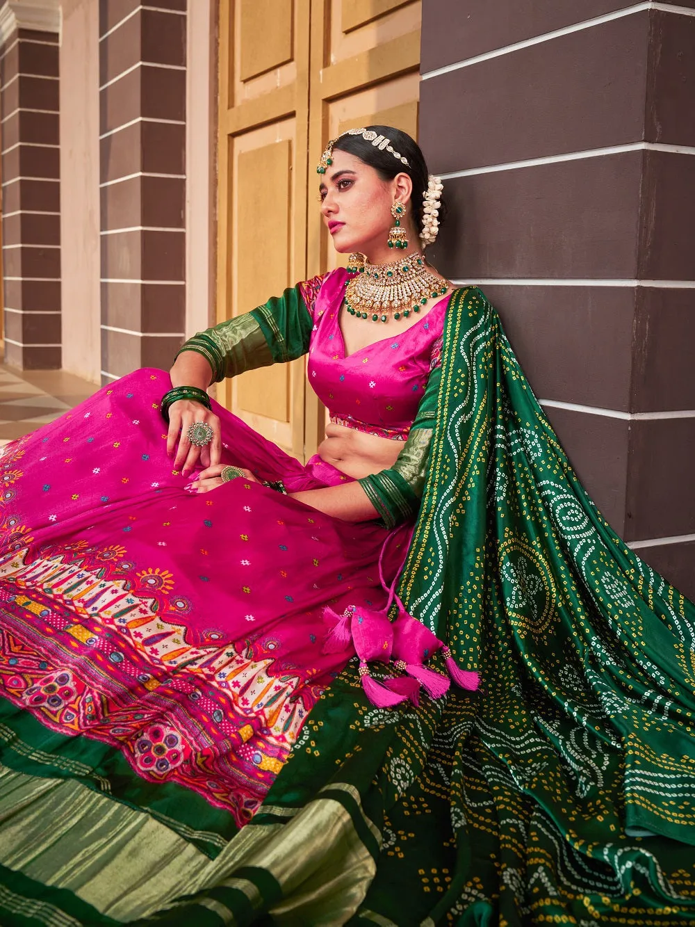 Pink Color Digital Printed Pure Gaji Silk Lehenga Choli