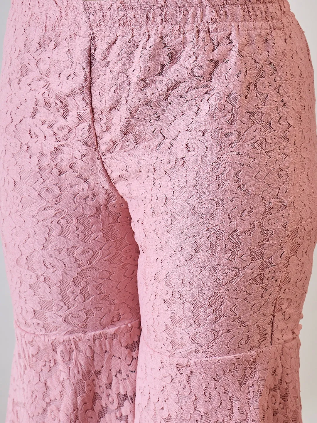 Pink Sheer Embroidered Lace Cord Set