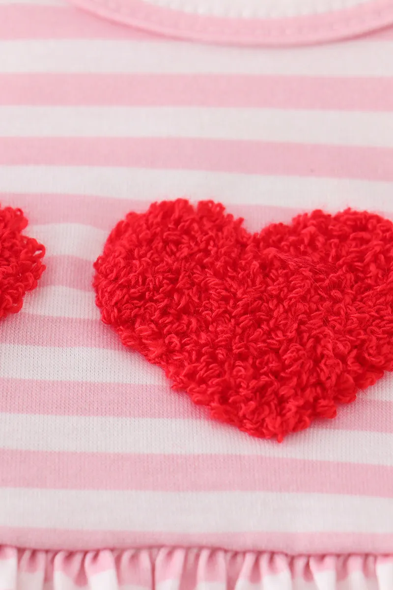 Pink stripe valentine heart french knot girl bubble