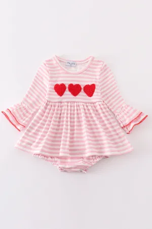 Pink stripe valentine heart french knot girl bubble