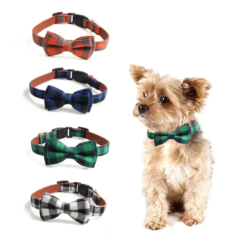 Plaid Bowknot Pet Necklace